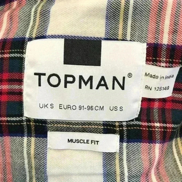 🌈 6/$60,Topman Plaid Flannel Shirt Red, Blue, Yellow, Green, White, Small - Picture 4 of 5